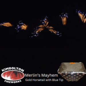 Merlin's Mayhem - 25 Shot Gold Horsetail w/ Blue Tip